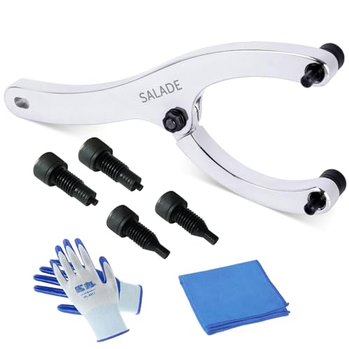 Salade 10-Inch Heavy Gland Nut Wrench with Handle, Adjustable Spanner Wrench for Removing Hydraulic Cylinder Glands Under 7 Inches, Includes 5/32", 1/4", 5/16", and 3/8" Pins, Gloves, and Towel