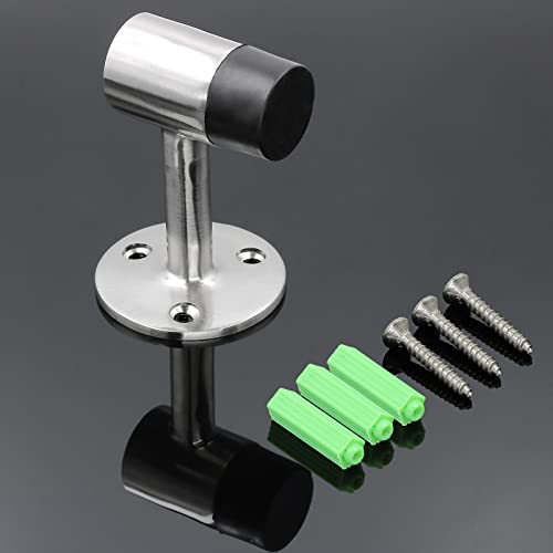 Floor Mount Door Stopper, Heavy Duty Door Stop Brushed Nickel Doorstop with Rubber Bumper & Stainless Steel Screws, 3 Inch Height