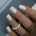 CurvLife Short Sqaure Press On Nails, White Snowflake, Soft Gel - color: White Snowflake Nails