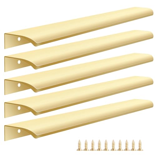 Malimali 5 Pack 11.81" Gold Edge Finger Pulls for Cabinets, Drawer Handles - color: Brushed Gold, size: 300mm/11.81" (5Pcs)