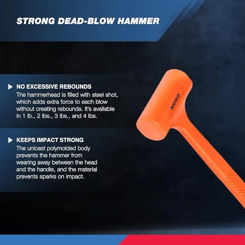 NEIKO 02849A 4 Lb Dead Blow Hammer, Neon Orange | Unibody Molded | Checkered Grip | Spark and Rebound Resistant - size: 4 Pound, style: Dead Blow