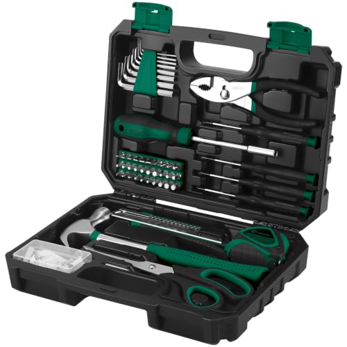 DEKOPRO 50 Piece General Household Hand Tool Kit with Plastic Toolbox Storage Case, All Purpose Home Tool Kit Includes Essential Tools for Office College Repairs - Green - color: Green-50pcs