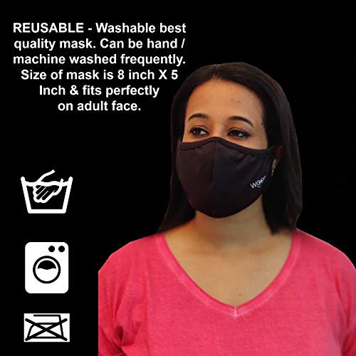 Woop Face Mask, Washable Reusable Black Face Masks For Health Protection n Skin Care Unisex Mouth Filter Facemask, Soft Dri-Fit Handmade in India, Nose to Chin Mud & Pollution Dust Cover - SET OF 7