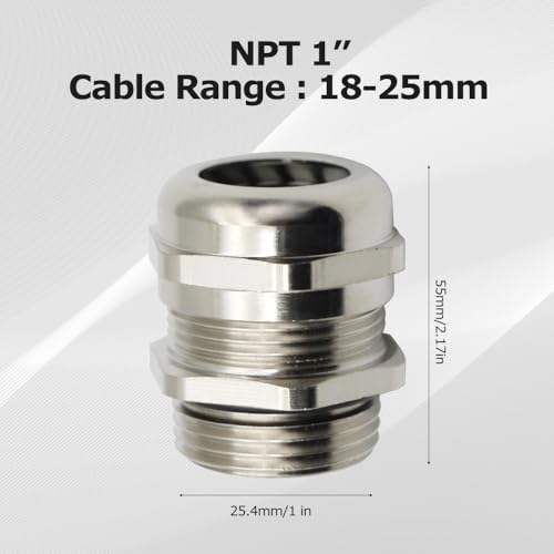 MAKERELE NPT Cable Glands 1" Nickel-Plated Brass IP68 Waterproof, 2pcs - color: Nickel-plated copper, size: 1" 2pcs BAG