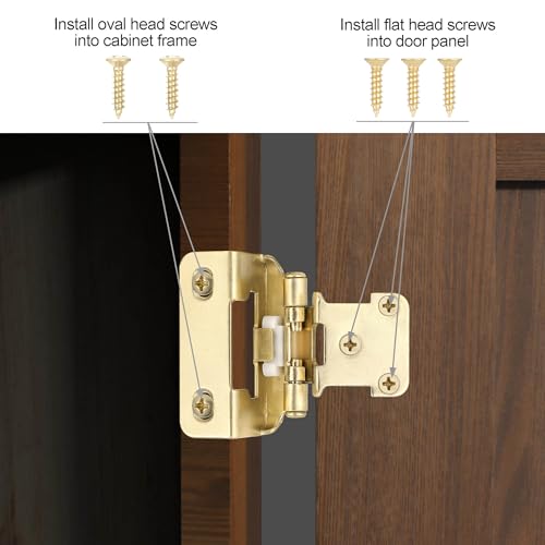 Gold Kitchen Cabinet Hinges, 1/2” Overlay, 4 Pack - color: Gold