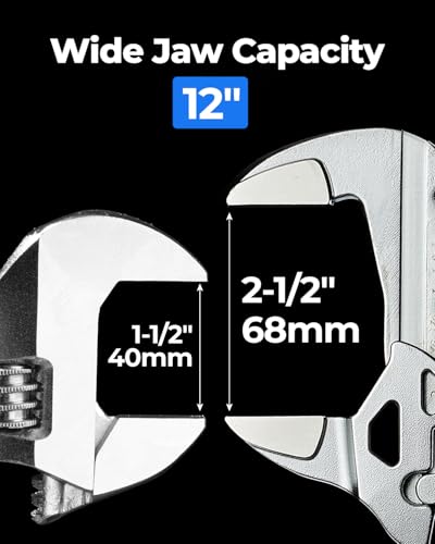 toolant 12-Inch Chrome Plated Pliers Wrench, CR-V Adjustable Wrench with Anti-Rust Coating, Smooth Parallel Jaws, Comfort Grip and Storage Pouch for Home Repair, Plumbing, Nuts, Water Pipes - size: 12-inch Chrome
