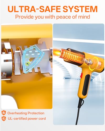 Heat Gun, 1600W Hot Air Gun with 2 Heat Settings, Yellow - color: Yellow