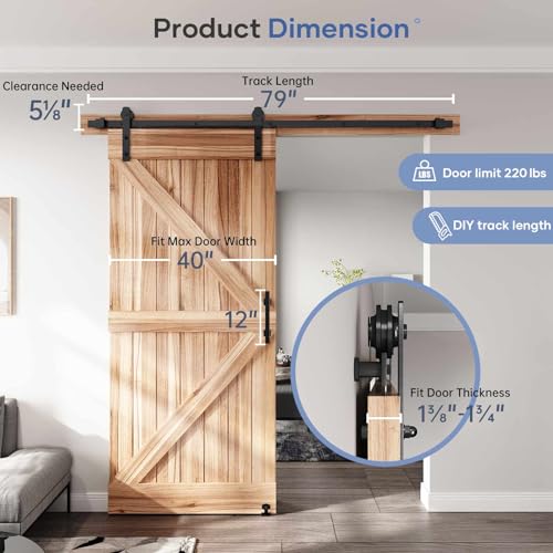 EaseLife 6.7FT Sliding Barn Door Track and Handle Hardware Kit, Straight Pulley,Slide Smoothly Quietly,Easy Install (6.7FT Track Kit for 36"~40" Wide Single Door) - size: 6.7 FT-Single Door Kit