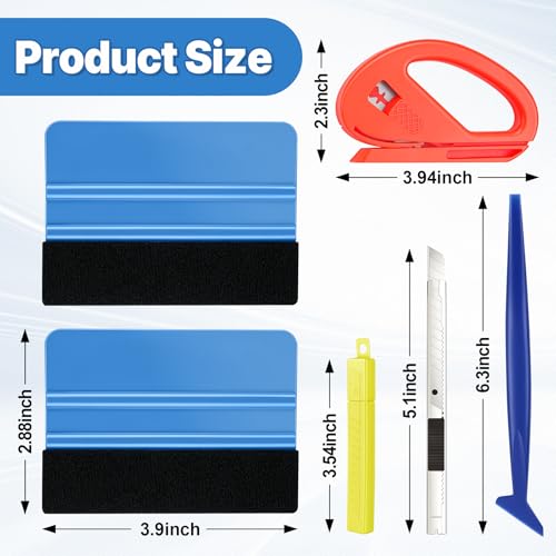SINGARO 6PCS Vinyl Wrap Tool Kit, Window Tint Kits Include Felt Squeegee, Edge Trimmer Squeegee, Retractable Utility Knife and Blades, Vinyl Cutter Knife, Fits for Most Cars and Trucks - color: 6PC