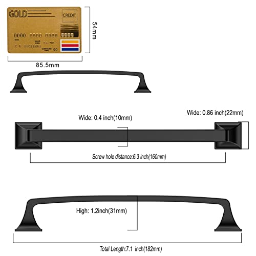 Amerdeco 10 Pack Matte Black Cabinet Pulls 6-1/4 Inch(160mm) Hole Center Cabinet Hardware Kitchen Cabinet Handles for Bathroom Drawer Pulls Dresser Pulls ZH0002 - color: Matte Black, size: 6.3" hole center