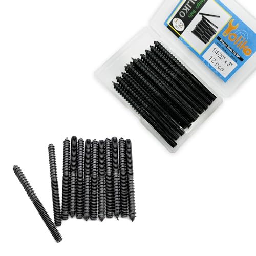 12 Pack 1/4-20 x 3 Inch Black Hanger Bolts - Double Headed, Carbon Steel, 1/4-20" Double Screw, Wood Dowel Screw - size: Black 1/4-20"x3"-12PCS
