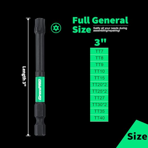 GRENPRO 3" Torx Bit Set 14pc (tt7-tt40), S2 Steel Magnetic Screwdriver Bits - size: T7-T40(3"*14pcs)