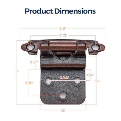 Antique Copper Cabinet Hinges, 3/8 Inch Inset, 4 Pack(2Pairs) - color: Antique Copper