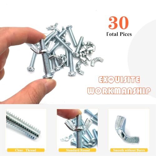 30Pack 1/4"-20 x1-1/2 Screw Bolts and Wing Nut Kit 15pcs Machine Screws with Round Head Phillips 15pcs Butterfly Hand Twist Tighten Nut Zinc Plated Hardware Fitting Fastenings Assortment Kit - size: Silver 30 Pack 1/4"-20 x1-1/2"