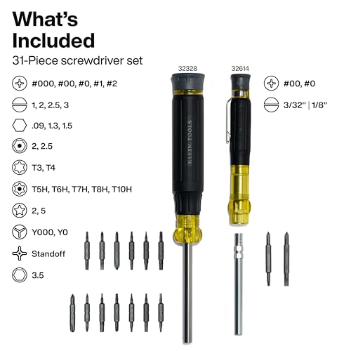 Klein Tools 80209 Precision Multi-Bit Screwdriver Set, 31-Piece, Cushion Grip Handle, Bits for Apple Product Repair, Phillips, Slotted, Hex, and TORX for Electronic Repair - size: 2-Piece Precision Driver Set