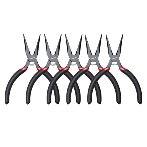 WISEUP 5" Mini Needle Nose Pliers Set，5-Piece Small Long Nose Pliers