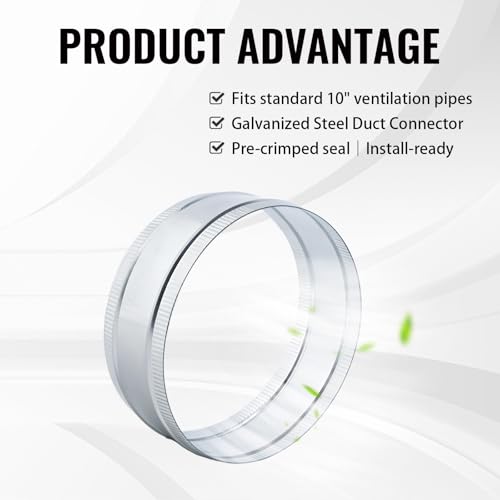 10 Inch Round Galvanized Steel Duct Connector - Metal Ventilation Pipe Coupler - Dryer Vent Hose Extension - HVAC Ducting Coupling for Straight Connection - size: 10 Inch