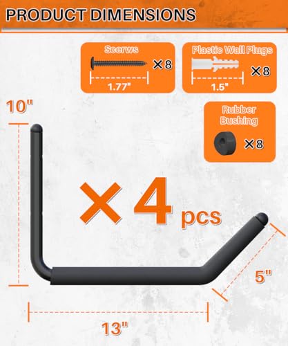 Heavy Duty Kayak Storage Rack with EVA Foam & Rubber Bushing, Wall Mount Kayak Hangers Large Hooks for Garage Hanger Canoe, Surfboard, Skiboard, Snowboard, Paddle Board, Ladders, Bike