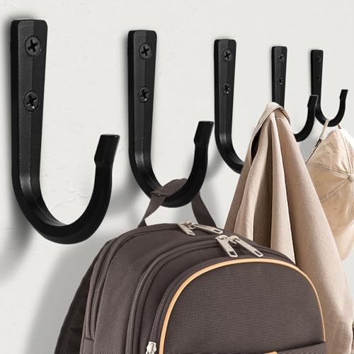 5Pcs Large Size Heavy Duty Wall Hooks, Coat Hooks, Wall Hooks for Hanging Pans, Backpacks, Coats, Garage Items (Black) - color: 5pack-black, size: Extra-large