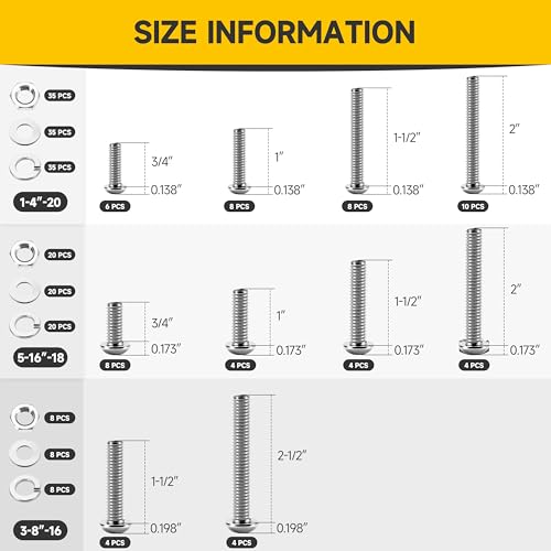 Mywish 248Pcs Nuts and Bolts Assortment Kit, 1/4-20, 5/16-18, 3/8-16 Bolt, 304 Stainless Steel Button Head Socket Cap Assorted Nuts and Bolt, Bright Finish Nut and Bolts - size: Select