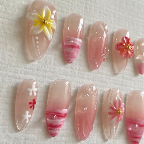 Medium Press On Nails - Handmade 3D False Nails Medium Long Coffin 10 Pcs Reusable ABS Material Finger Painting Nail Tip French Salon Design -M size - color: Bear, size: M