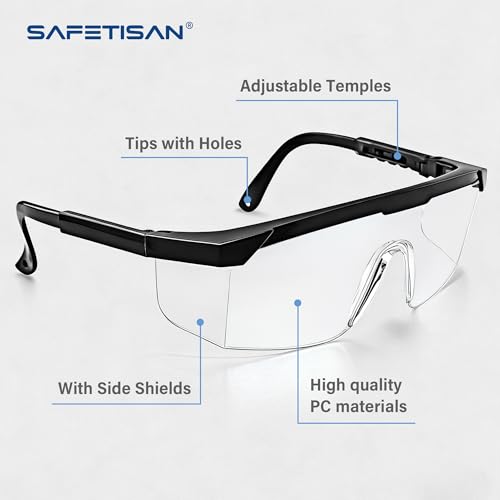 12Pack Clear Safety Glasses, Bulk Pack Safety Goggles Adjustable Temples ANSI Z87.1 Scratch Impact Resistant UV Protection Protective Eyewear Full Coverage with Side Shields for Work Lab Construction