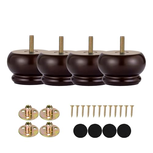 Maricome 2 Inch Wood Furniture Feet Set of 4 Replacement Bun Feet Predrilled M8 Bolt Small Round Furniture Legs for Sofa Couch Ottoman Screw in - color: 2 Inch Espresso Small
