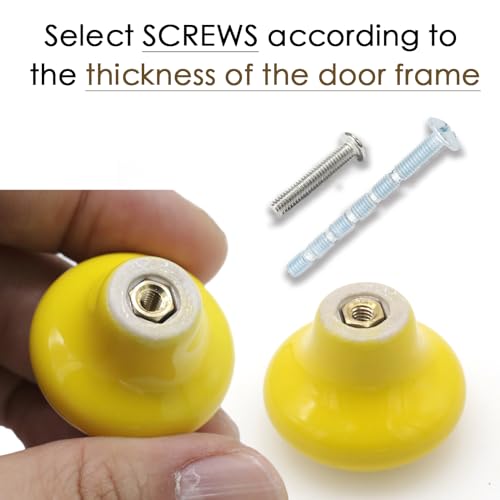 10-Pack Ceramic Cabinet Knobs Yellow 32mm Round Drawer Pull - color: Yellow