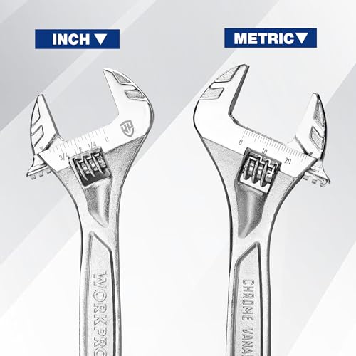 WORKPRO 2-Piece Wide Jaw Adjustable Wrench Set, 6" & 10", Cr-V Steel - color: Silver, size: 6 & 10 inch
