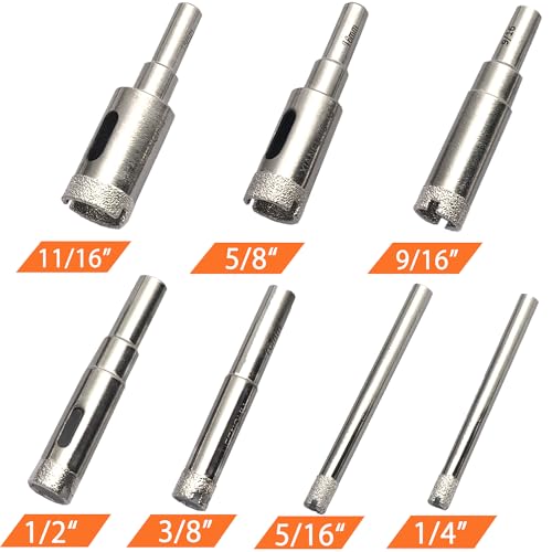 Dry Diamond Drill Bits for Glass, 1/4"~11/16" Diamond Hole Saw Drill Bit | 7PCS Glass Drill Bits for Ceramic Bottles, Pots, Marble, Tile, Stone - size: 1/4"-11/16"