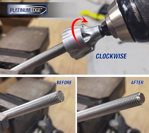 PLATINUMEDGE Deburring External Chamfer Tool with 3 Tungsten Carbide Blades,Quick Release 1/4" Hex Shank, Fits 1/8"-3/4" (3-19mm) – Repair Damaged Bolts, Screws, Threaded Rods & Pipe - size: 3 cm x 11 cm x 3 cm