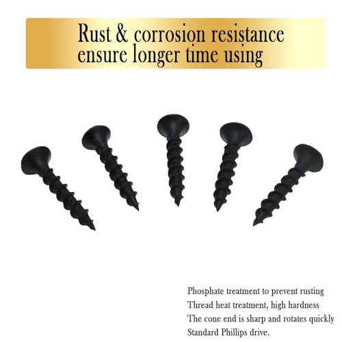 Drywall Screws, #7 x 1 in., Coarse Thread Phillips Bugle Head Screw for Drywall/Wood, Black Phosphate Coated Finish, Sharp Point, High Hardness Quick Self Tapping Screws, Black (120 Pieces) - size: #7 x 1-Inch