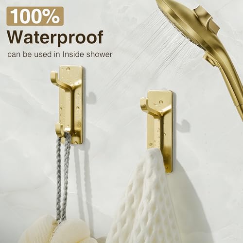 Self Adhesive Wall Hooks for Hanging: Extra Strong 13 LB, Hook for Coat, Towel in Bathrooms, Shower, Kitchen, Wall, Door Hook, Brushed Gold 4 Pack - color: Gold, size: 4 Pack