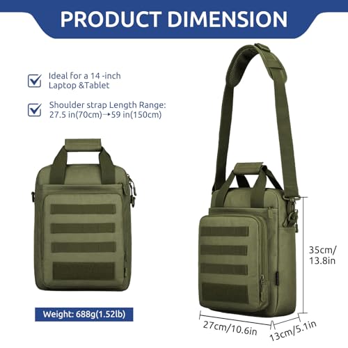 Tactical Messenger Bag, Laptop Briefcase MOLLE Shoulder Pack Handbag - color: Army Green