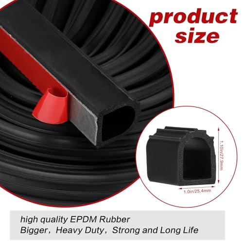 Rubber D Shape Door Seal Strip 1" RV Slide Out Seal Self-Adhesive EPDM Rubber Heavy Duty Automotive Weather Stripping for Fill Gaps Apply to Car Truck RV Boat Home Application(50 Feet) - size: 50 Feet