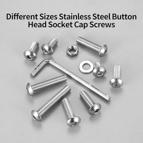 300 Pcs M5 Nuts and Bolts Assortment Kit, Pan Head Machine Screws and Nuts, Stainless Steel Hex Button Head Socket Cap Screws Bolts and Washers, Metric Screw Assortment, Fully Threaded - size: M5