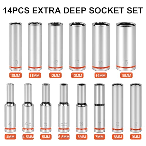 1/4" Drive Metric Master Socket Set, 14-Piece - size: Deep, style: 14pcs-metric