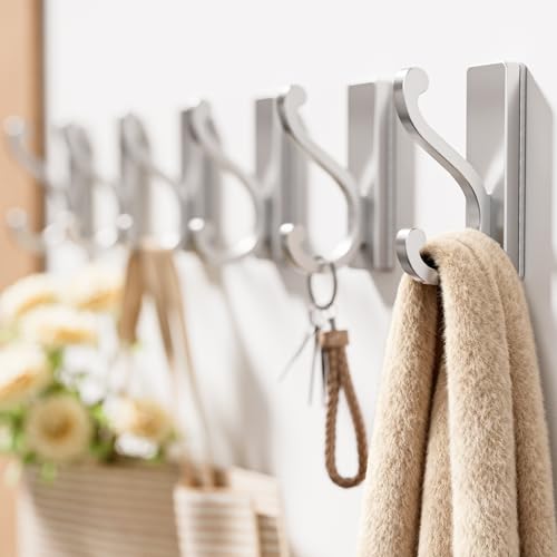 Silver Coat Hooks for Hanging - 6 Pack Self Adhesive Hooks. - color: Silver