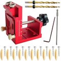 Pocket Hole Jig Kit Adjustable Hole Woodworking Tool with 2 Drill, Pocket Dowel Hole Jig System Set for 15 Degree Joint Angle