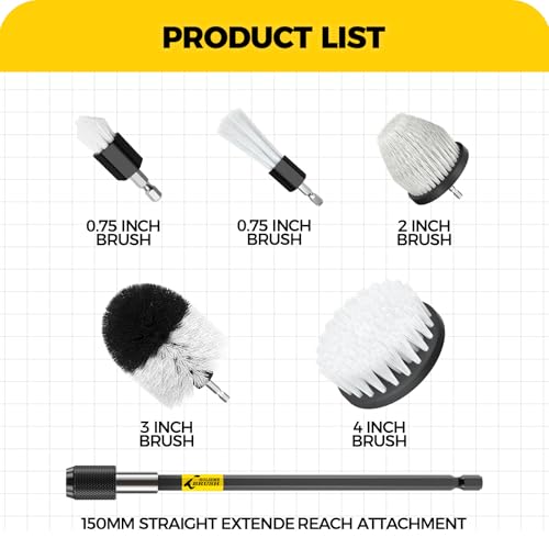 Holikme 7Pack Drill Brush Set with Extension for Car & Home Cleaning