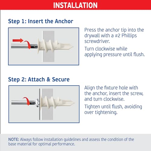 Self-Drilling Drywall Anchors with Screws (50 Anchors & 50 Screws) – Premium Nylon 66 Hollow Wall Anchors for 3/8"-5/8" Drywall – Shock-Resistant Hold, Easy Install - 75lb Holding Strength