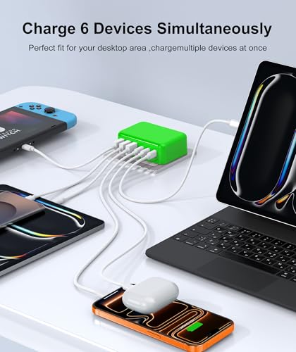 Fast Charger Block, 100W 6 Port Charging Station Hub Cube, Power Strip Plug - color: Green