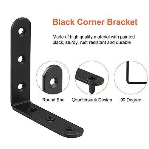 16 PCS Black L Brackets for Wood, 4" x 4" Corner Bracket Heavy Duty L Corner Brace Metal Right Angle Brackets for Shelves, Furniture, Bedframe, Cabinet, Drawer, Chair, Thickness 3MM
