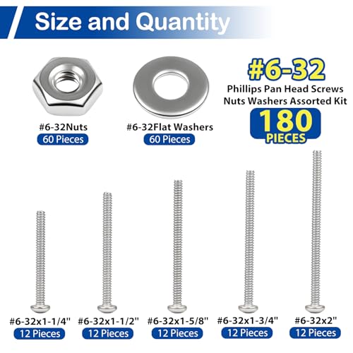 #6-32 x 1-1/4" to 2" Long Pan Head Machine Screw Kit for Electrical Outlets - size: #6-32(Long Screws Kit）