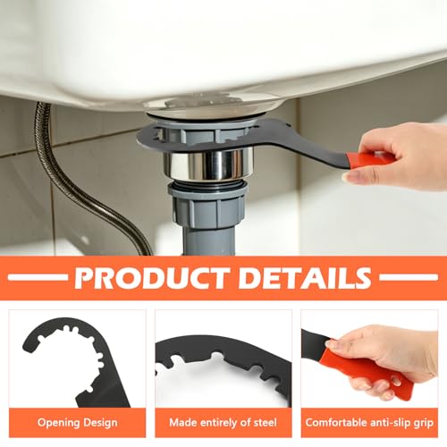 Sink Drain Wrench, Lock Nut Wrench with Opening Design for 3-5/8 in Hex Drains and 4/6/8 Tab Locknuts, Universal Drain Nut Spanner for Kitchen & Toilet Sink Strainer Basket