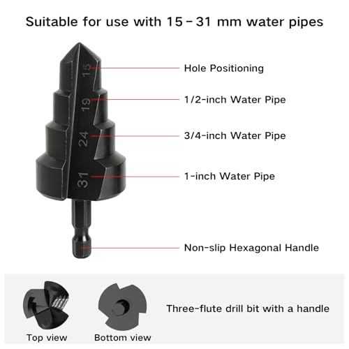 PVC Pipe Threader Kit, Threading Tool, PVC Plumbing Tools,Pipe Tapping Tool - size: 1/2+3/4+Step Drill Bit