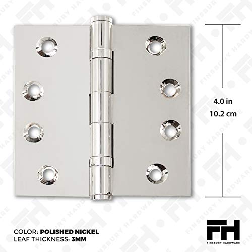 Solid Brass Door Hinge Heavy Duty Ball Bearing Shiny Silver 4x4 Inch - Set of 2 Hinges (Polished Nickel) - color: Polished Nickel