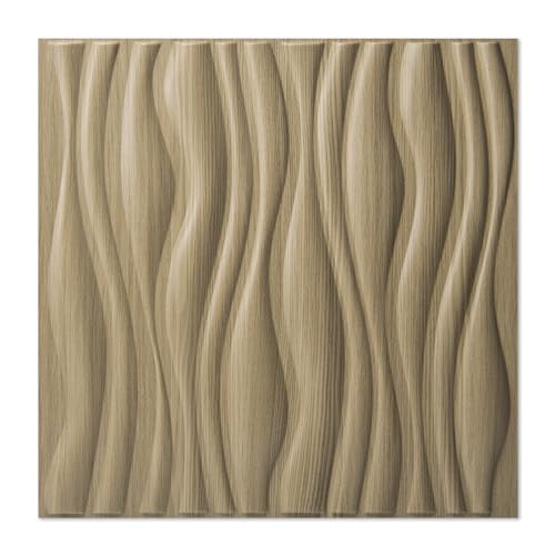 Art3d PVC Wave Textured 3D Wall Panels, 19.7 x 19.7 in, 12-Pack, Walnut