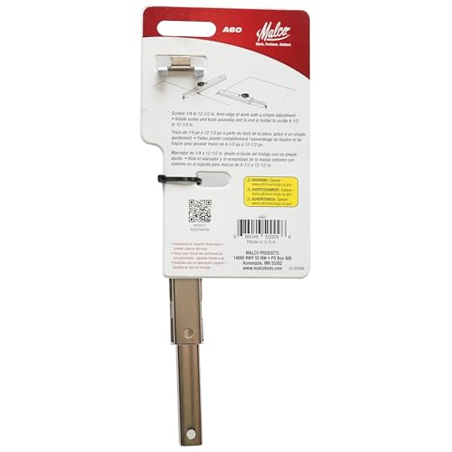 Malco A60 Adjustable Sheet Metal Scribe – 1/4" to 12-1/2" Range, 1/8" Graduations | Zip-In Replaceable Point | Strip-Proof Knob | HVAC, Roofing & Fabrication | Pocket Size | Made in USA