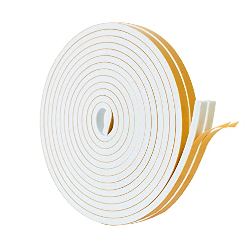 High Density Foam Weather Stripping Door Seal Strip Insulation Tape Roll for Insulating Door Frame, Window, Air Conditioner | Self Adhesive Sealing Weatherstrip (White, 1/2 in x 1/4 in 30 Ft) - color: White, size: 1/2 In x 1/4 In x 30 Ft